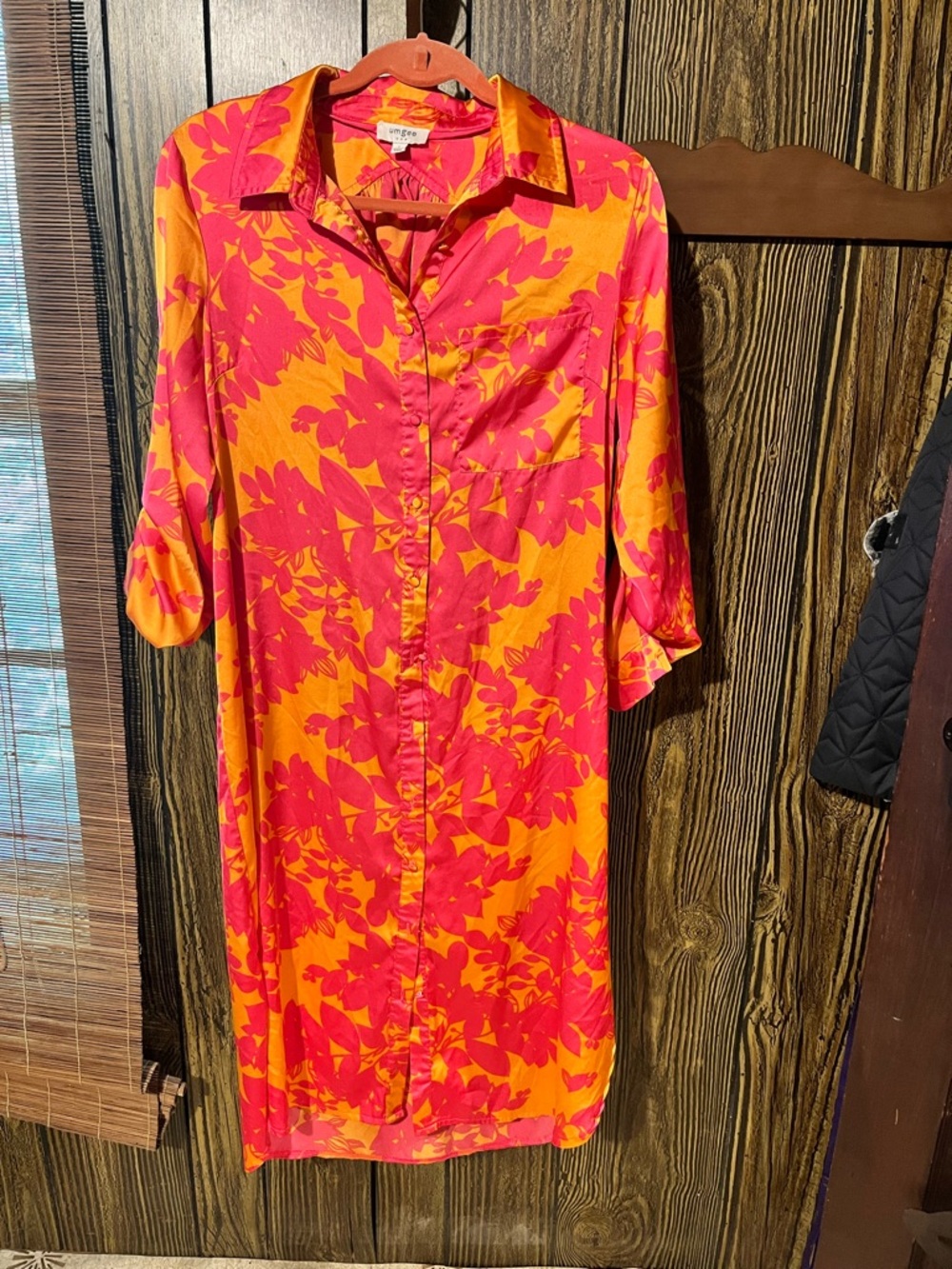 Umgee Pink & Orange Floral Midi Shirt Dress